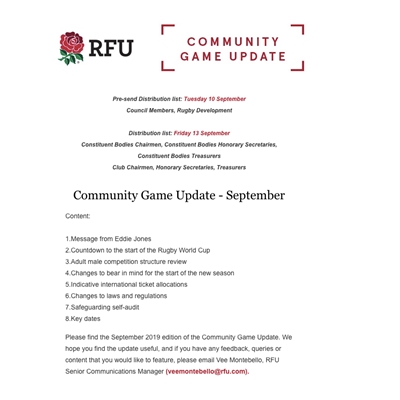 RFU Community Game: Sept newsletter