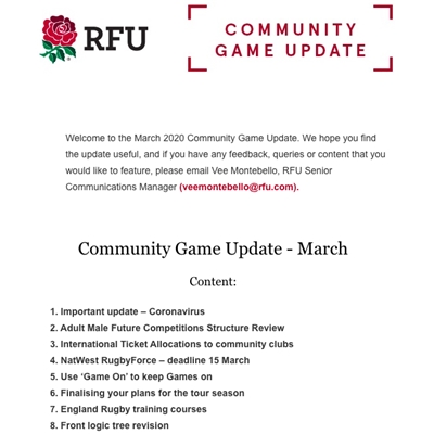 RFU Community Game Update: March 2020